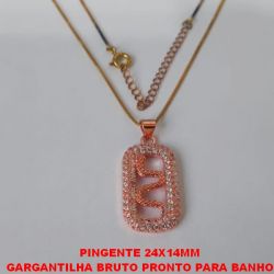 GARGANTILHA BRUTO PRONTO PARA BANHO COM CORRENTE VENEZIANA DE 45CM + EXTENSOR  - TAMANHO 24X14MM -  TODO CRAVEJADO - PESO 6,1GR - BRU1963