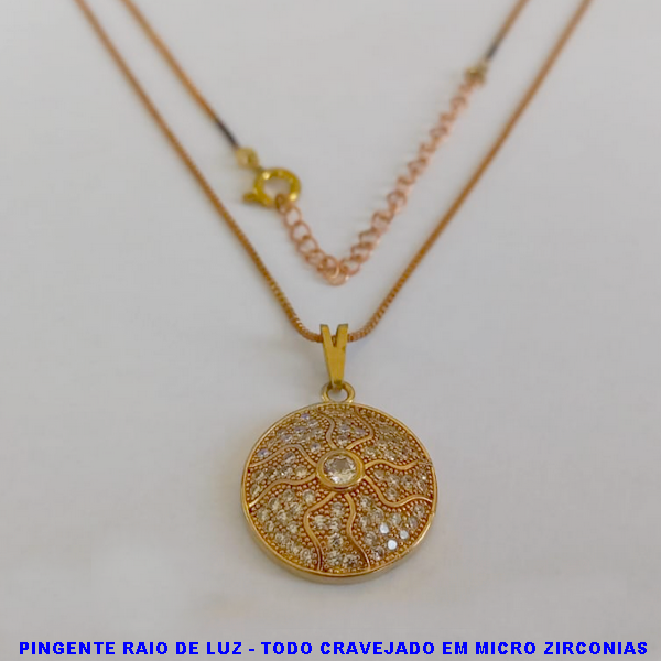 GARGANTILHA NO BRUTO PRONTO PARA BANHO MEDALHA RIOS DE LUZ -  COM PINGENTE EM ALTA FUSÃO TAMANHO 18MM -  CORRENTE VENEZIANA DE 45CM+EXTENSOR - PESO TOTAL 55GR BRU0979