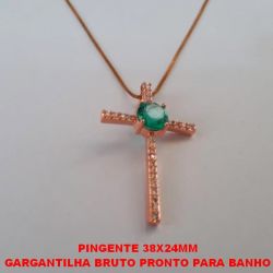 GARGANTILHA BRUTO PRONTO PARA O BANHO COM CORRENTE VENEZIANA DE 45CM+EXTENSOR PINGENTE CRUZ TODA CRAVEHADA COM PEDRA DE  ZIRCONIA CENTRAL DE 8MM - PESO 4,7GR - BRU3053
