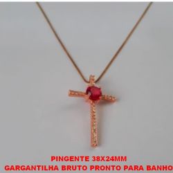 GARGANTILHA BRUTO PRONTO PARA BANHO COM CORRENTE VENEZIANA DE 45CM+EXTENSOR PINGENTE CRUZ TODA CRAVEHADA COM PEDRA DE  ZIRCONIA CENTRAL DE 8MM - PESO 4,7GR - BRU1416