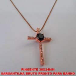 GARGANTILHA BRUTO PRONTO PARA BANHO COM CORRENTE VENEZIANA DE 45CM+EXTENSOR PINGENTE CRUZ TODA CRAVEHADA COM PEDRA DE  ZIRCONIA CENTRAL DE 8MM - PESO 4,7GR - BRU2083