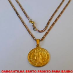 GARGANTILHA BRUTO PRONTO PARA BANHO COM CORRENTE DE 45CM VARIADA - COM FECHO BOINHA  PINGENTE 20MM MEDALHA DE SAO BENTO  -  PESO 6,4GR - BRU3534