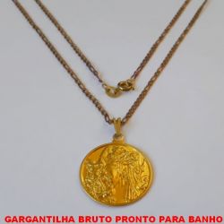 GARGANTILHA BRUTO PRONTO PARA BANHO COM CORRENTE DE 45CM VARIADA - COM FECHO BOINHA  PINGENTE 25MM -ANJO MIGUEL/GABRIEL/RAFAEL -  PESO 6,4GR - BRU1988