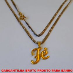 GARGANTILHA BRUTO PRONTO PARA BANHO COM CORRENTE DE 45CM VARIADA - COM FECHO BOINHA  PINGENTE FÉ 18X14MM - PESO 4,4GR - BRU1927