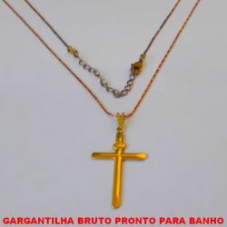GARGANTILHA BRUTO PRONTO PARA O BANHO COM CORRENTE ( L11) DE 45CM + EXTENSOR  COM FECHO LAGOSTA - PESO 2,6GR - BRU4571