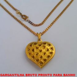 GARGANTILHA BRUTO PRONTO PARA BANHO COM CORRENTE de 45CM - COM FECHO  REDONDO - PINGENTE DE CORAÇÃO VASADO 25MM  PESO TOTAL 7GR  BRU0743