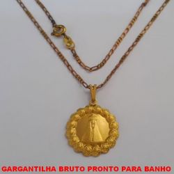 GARGANTILHA BRUTO PRONTO PARA BANHO COM CORRENTE de 45CM - COM FECHO REDONDO PINGENTE DE NOSSA SENHORA APARECIDA 20MM - PESO TOTAL 4,2GR - BRU2842