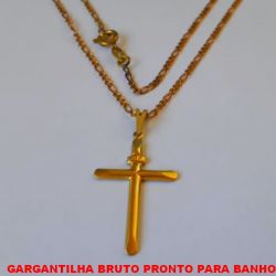 GARGANTILHA BRUTO PRONTO PARA BANHO COM CORRENTE DE 45CM VARIADA - COM FECHO BOINHA  PINGENTE DE CRUZ  -  PESO 3,2GR - BRU4572
