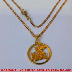 GARGANTILHA BRUTO PRONTO PARA BANHO COM CORRENTE de 45CM - COM FECHO REDONDO PINGENTE SÃO JORGE  20MM PESO 3,7GR - BRU1919