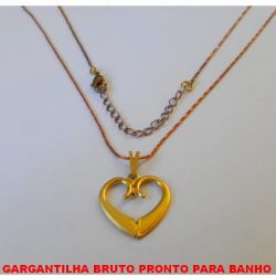 GARGANTILHA BRUTO PRONTO PARA BANHO  COM CORRENTE DE 45CM VARIADA - COM FECHO  LAGOSTA  PINGENTE DE CORAÇÃO 18MM -  PESO 2,5GR - BRU3560