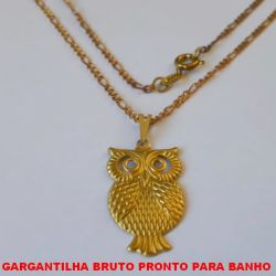 GARGANTILHA BRUTO PRONTO PARA BANHO COM CORRENTE DE 45CM VARIADA - COM FECHO BOINHA  PINGENTE 24X15MM DE CORUJA   -  PESO 3,7GR - BRU1924