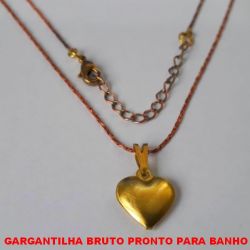 GARGANTILHA BRUTO PRONTO PARA O BANHO  COM CORRENTE ( L11) DE 45CM + EXTENSOR  COM PINGENTE DE CORAÇÃO 12MM - COM FECHO LAGOSTA -  PESO 2,3GR - BRU3407