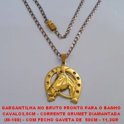 GARGANTILHA NO BRUTO PRONTO PARA O BANHO CAVALO 3,5CM - CORRENTE GRUMET DIAMANTADA (M-188) - COM FECHO GAVETA DE  50CM - 11,3GR BRU245