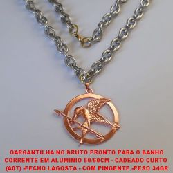 GARGANTILHA NO BRUTO PRONTO PARA O BANHO CORRENTE DE 60CM  EM ALUMINIO  - CADEADO CURTO  (A07) -FECHO LAGOSTA - COM PINGENTE -PESO 34GR BRU401