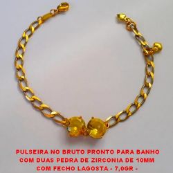 PULSEIRA NO BRUTO PRONTO PARA BANHO COM DUAS PEDRA DE ZIRCONIA DE 10X10MM(188)  COM FECHO LAGOSTA - 7,0GR -  BRU2603