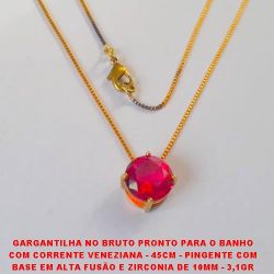 GARGANTILHA NO BRUTO PRONTO PARA O BANHO COM CORRENTE VENEZIANA - 45CM - PINGENTE COM BASE EM ALTA FUSÃO E ZIRCONIA DE 10MM - 3,1GR BRU2665