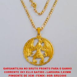 GARGANTILHA NO BRUTO PRONTO PARA O BANHO CORRENTE 3X1 ELLO BATIDO - LARGURA 2,82MM PINGENTE DE 3CM - FENIX - 8GR- BRU2685