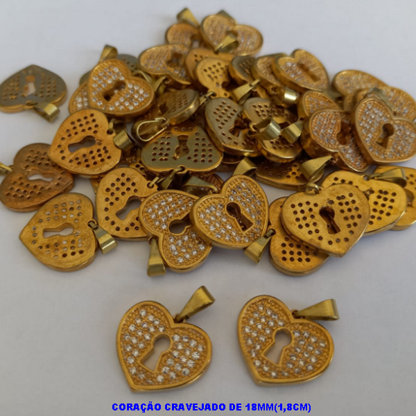 PINGENTENO BRUTO PRONTO PARA O BANHO  PINGENTE CORAÇÃO 18MM(1,8CM)TODO CRAVEJADO EM MICRO  ZIRCONIAS  PESO 7,9GR  5211214