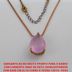 GARGANTILHA NO BRUTO PRONTO PARA O BANHO COM CORRENTE RABO DE RATO 45CM+EXTENSOR COM BASE EM ALTA FUSÃO E PEDRA 13X14 - PESO 5.8GR - BRU2984