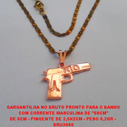 GARGANTILHA NO BRUTO PRONTO PARA O BANHO COM CORRENTE MASCULINA DE ''60CM'' DE 6CM - PINGENTE DE 2,5X2CM - PESO 6,2GR - BRU3066