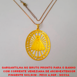 GARGANTILHA NO BRUTO PRONTO PARA O BANHO  COM CORRENTE VENEZIANA DE 45CM+EXTENSOR PINGENTE 5X3,5CM - PESO 4,9GR - NOSSA  SENHORA APARECIDA BRU1314