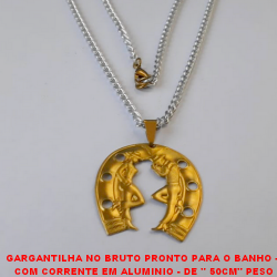 GARGANTILHA NO BRUTO PRONTO PARA O BANHO -  COM CORRENTE EM ALUMINIO - DE '' 50CM'' PESO 7,3GR (pingente de 3cm)  - COM FECHO LAGOSTA - BRU1162