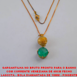 GARGANTILHA NO BRUTO PRONTO PARA O BANHO COM CORRENTE VENEZIANA DE 45CM FECHO LAGOSTA - BOLA DIAMANTADA DE 10MM - PINGENTE COM BASE ALTA FUSÃO - ZIRCONIA DE 10MM - 3,9GR - 3487