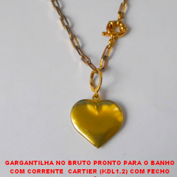 GARGANTILHA NO BRUTO PRONTO PARA O BANHO COM CORRENTE  CARTIER (KDL1.2) COM FECHO BOIA E PINGENTE CORAÇÃO 2,5CM  - PESO 15GR  BRU3508