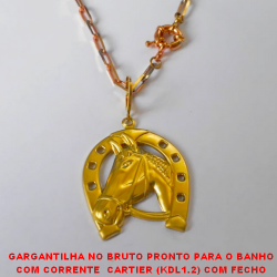 GARGANTILHA NO BRUTO PRONTO PARA O BANHO COM CORRENTE  CARTIER (KDL1.2) COM FECHO BOIA E PINGENTE FACE DE CAVALO 3CM  - PESO 17GR  BRU3506