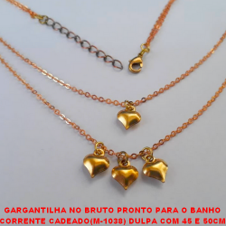 GARGANTILHA NO BRUTO PRONTO PARA O BANHO CORRENTE CADEADO(M-1038) DULPA COM 45 E 50CM PINGENTE DE CORAÇÃO FECHO LAGOSTA E EXTENSOR  PESO 4GR - BRU3541