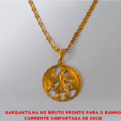 GARGANTILHA NO BRUTO PRONTO PARA O BANHO CORRENTE SIMPORTADA DE 60CM COM PINGENTE FENIX  3CM - PESO 10,0GR BRU3546