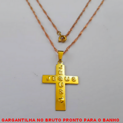 GARGANTILHA NO BRUTO PRONTO PARA O BANHO COM CORRENTE SINGAPURA DE 45CM PINGENTE DE CRUZ 2,5X3,5CM - PESO 2,8GR - BRU3596