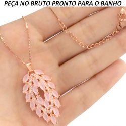 GARGANTILHA NO BRUTO PRONTO PARA O BANHO NO COBRE EM ZIRCÔNIA ROSA 7GR TAMANHO APROXIMADO:52CM TAMANHO APROXIMADO:3,5CM REF:BRU414