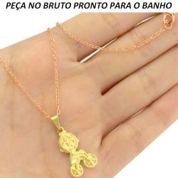 GARGANTILHA NO BRUTO PRONTO PARA O BANHO COM MENINO DE BICICLETA TAMANHO APROXIMADO:45CM TAMANHO APROXIMADO:2,5CM 2,5GR REF:BRU58