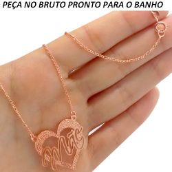 GARGANTILHA NO BRUTO PRONTO PARA O BANHO CORAÇÃO ''MÃE'' TAMANHO APROXIMADO:45CM TAMANHO APROXIMADO:2,5CM 2,5GR REF:BRU09