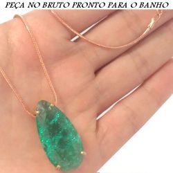 GARGANTILHA NO BRUTO PRONTO PARA O BANHO RABO DE RATO EM PEDRA FUSION VERDE 15X30MM TAMANHO APROXIMADO:45CM TAMANHO PINGENTE:3CM 6GR REF.BRU978