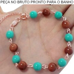 PULSEIRA NO BRUTO PRONTO PARA O BANHO JÁ NO COBRE PORCELANA VERDE+PEDRA DOLOL 8MM TAMANHO APROXIMADO:18CM+EXTENSOR 10GR REF:BRU1039