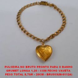 PULSEIRA NO BRUTO PRONTO PARA O BANHO GRUMET LONGA 1,20 - (RELICARIO DE CORASÇÃO) COM FECHO VAVETA  PESO TOTAL 8,7GR - 20CM - BRU919(M-01124)