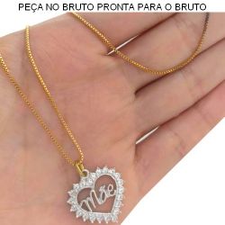 GARGANTILHA NO BRUTO PRONTO PARA O BANHO CORAÇÃO MÃE EM ZIRCÔNIA 3,5GR TAM APROX CORRENTE:45CM TAM APROX PINGENTE:2CM REF:BRU025
