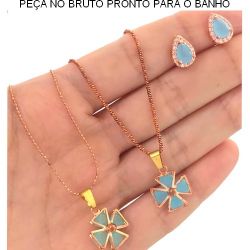 KIT C/2 GARGANTILHA E 1 BRINCO NO BRUTO PRONTO PARA O BANHO JÁ NO COBRE BRU1720