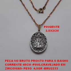 GARGANTILHA NO BRUTO PRONTO PARA O BANHO CORRENTE 45CM -PING NOSSA SENHORA APARECIDA .CRAVEJADO EM  ZIRCONIAS- PESO  4.5GR -BRU2233