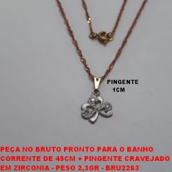 GARGANTILHA NO BRUTO PRONTO PARA O BANHO  CORRENTE DE 45CM + PINGENTE CRAVEJADO EM ZIRCONIA - PESO 2,3GR - BRU2263
