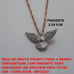 GARGANTILHA NO BRUTO PRONTO PARA O BANHO GARGANTILHA COM PINGENTE TODO  CRAVEJADO EM ZIRCONIA PESO TOTAL  3GR - CORR.45CM - BRU2251
