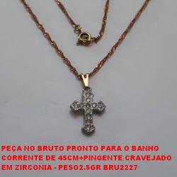 GARGANTILHA NO BRUTO PRONTO PARA O BANHO CORRENTE DE 45CM+PINGENTE CRAVEJADO EM ZIRCONIA - PESO2.5GR BRU2227