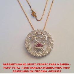 GARGANTILHA NO BRUTO PRONTO PARA  O BANHO - PESO TOTAL 7,8GR  MANDALA MENINA ROSA TODO CRAVEJADO EM ZIRCONIA - BRU2532