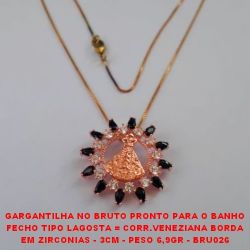 GARGANTILHA NO BRUTO PRONTO PARA O BANHO FECHO TIPO LAGOSTA = CORR.VENEZIANA BORDA EM ZIRCONIAS - 3CM - PESO 6,9GR - BRU1239