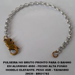PULSEIRA NO BRUTO PRONTO PARA O BANHO EM ALUMINIO 4MM - FECHO ALTA FUSÃO MODELO ELEFANTE- PESO 4GR - TAMANHO 20CM - BRU1702