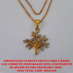GARGANTILHA NO BRUTO PRONTO PARA O BANHO COM CORRENTE VENEZIANA DE 45CM -COM PINGENTE DE ARVORE DA VIDA CRAVEJADO 10MM -  PESO TOTAL 2.4GR - BRU6194