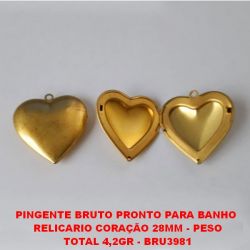 PINGENTE BRUTO PRONTO PARA BANHO  RELICARIO CORAÇÃO 28MM - PESO TOTAL 4,2GR - BRU3981