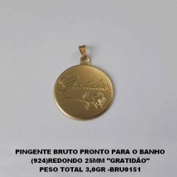 PINGENTE BRUTO PRONTO PARA O BANHO (924)REDONDO 25MM ''GRATIDÃO'' PESO TOTAL 3,0GR -BRU0151